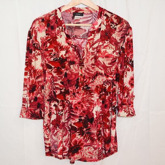 Cocomo Tunic Top Size Small Roll Tab Sz Small Red Black White Graphic - Picture 2 of 16